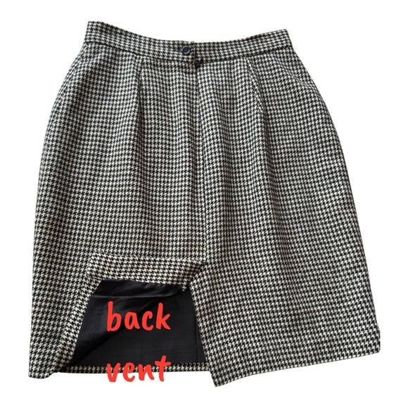 Vintage NEW FRONTIER houndstooth pencil mini skirt wool w/leather trim women’s 4 - Picture 10 of 12